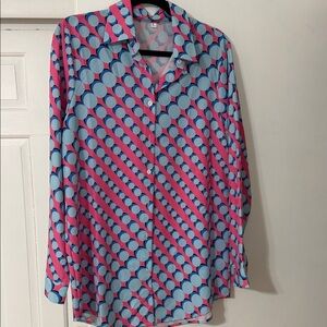 Bold Geometric Button-Up Shirt in Pink & Light Blue